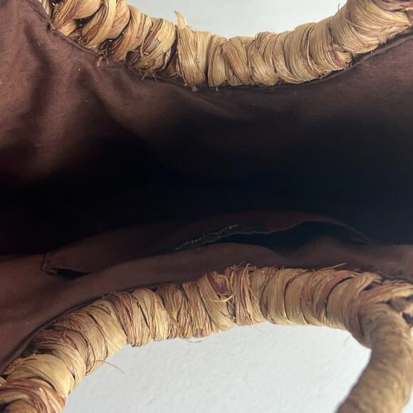 Xhilaration Brown Handbag Purse Half Circle 100% Corn Husk Lined Beach Summer - Picture 7 of 8
